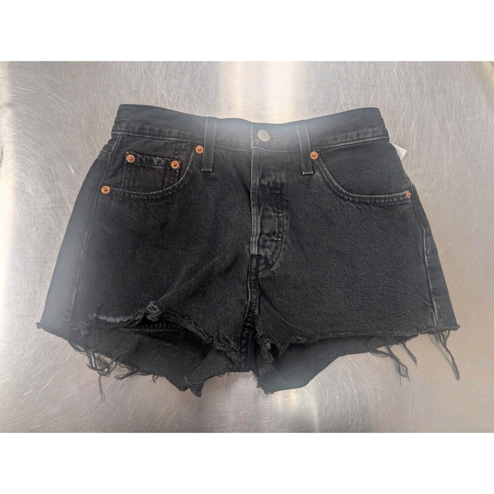 Levi’s 501 W25 Denim Women’s Jeans Shorts Black High Rise Distressed Cut Off